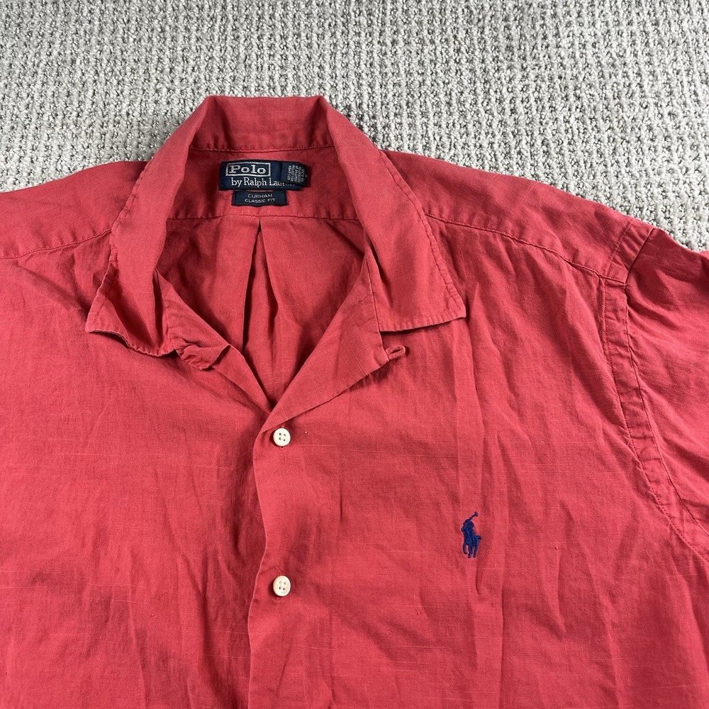 Polo Ralph Lauren Shirt Mens XL Red Loop Collar Linen Curham Coastal Marine Dad